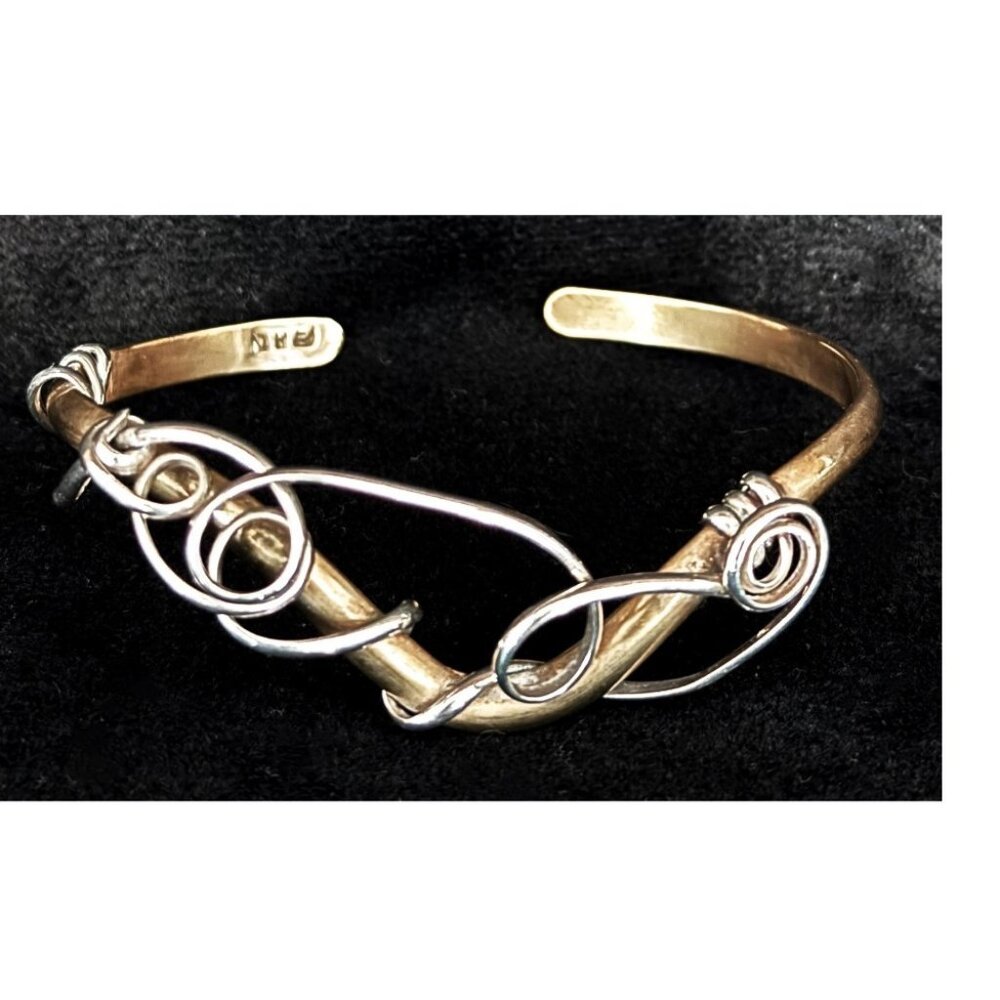 NAVAJO Twisted Cuff Bracelet Sterling Silver & Brass Unisex Adjustable Signed - Picture 3 of 6